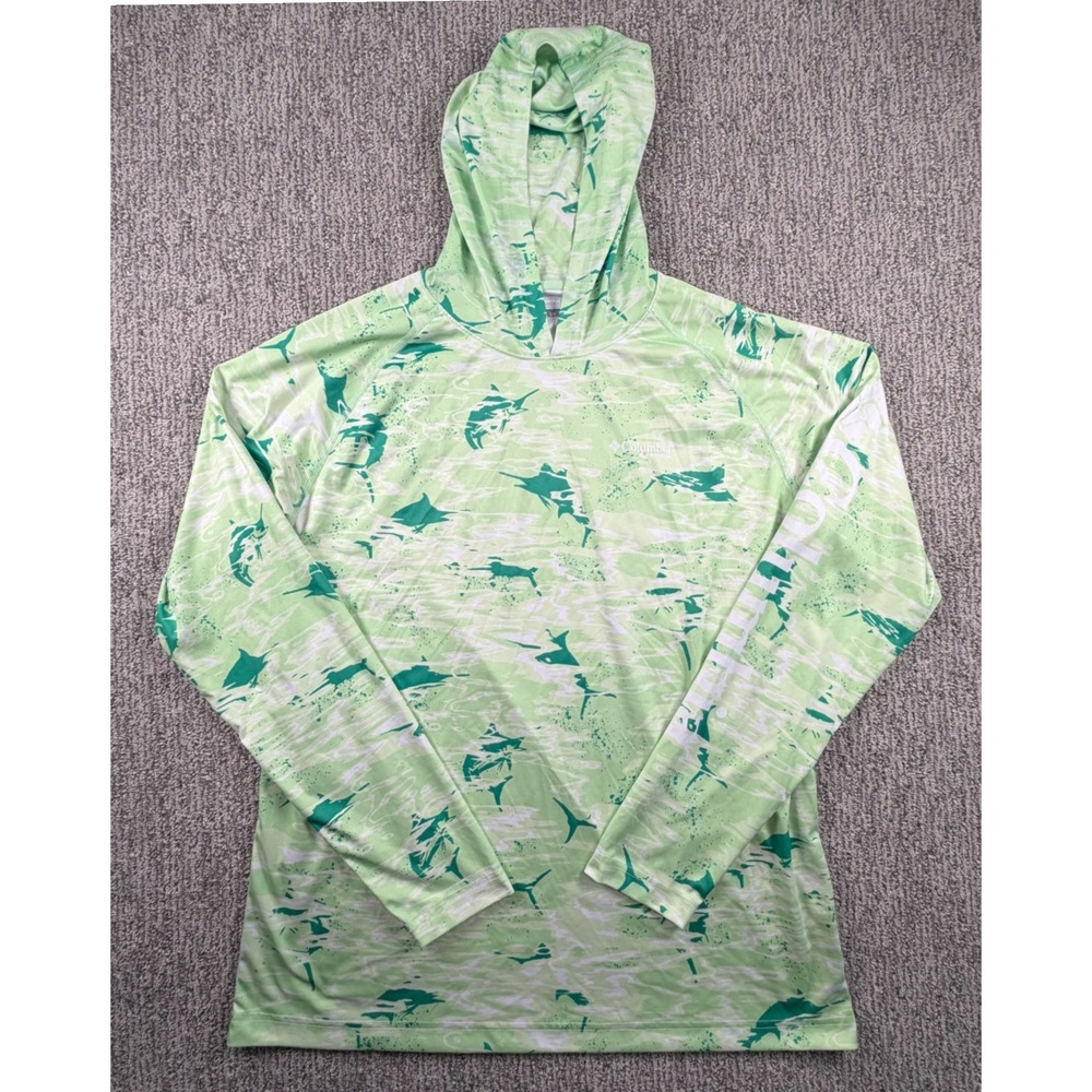 Columbia Hoodie Mens Large Green Marlin PFG Terminal Tackle Sun Shirt FM1077